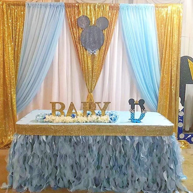 QueenDream Gold Sequin Backdrop Drapes 4 Panels 2FTx8FT Glitter Backdrop Curtains for Wedding Party Stage Decorations - Image 3